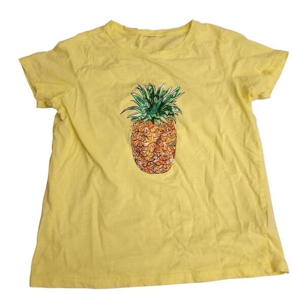 Six Medium Blouses Ruffled Bows Sparkly Rhinestone Glitter Floral Pineapple Tops - Picture 4 of 16